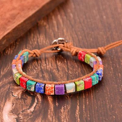 Square Colorful Emperor Stone Lotus Yoga Bracelet