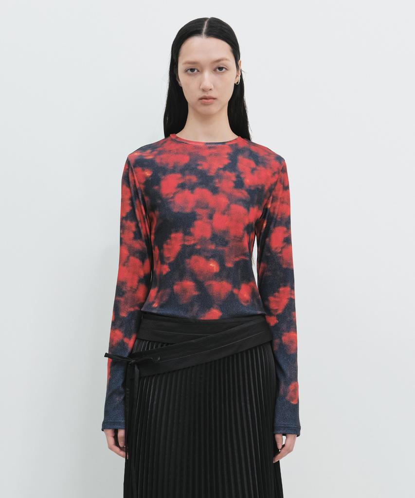 Yunse Long Sleeve Printed Top (Red Flower)