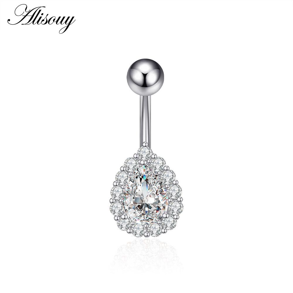Alisouy 1pc Zircon Sexy Long Belly Ring Star Sun Moon Heart Navel Piercing Surgical Steel Women Belly Button Ring Navel Jewelry