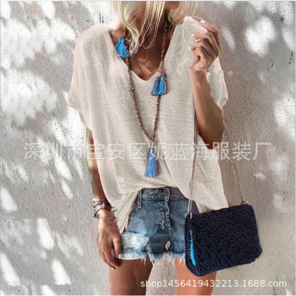 Summer Candy Color Plus Size Loose V-neck Short Sleeve T-shirt for Women Casual Light Streetwear Top