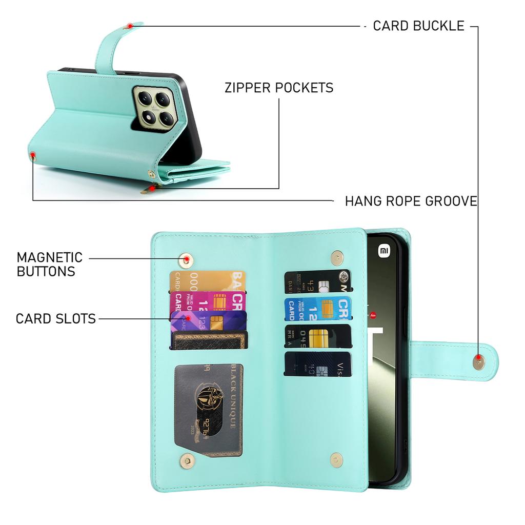 DF-011 For Xiaomi 14T Case Zipper Pocket Wallet Leather Phone Cover with Straps