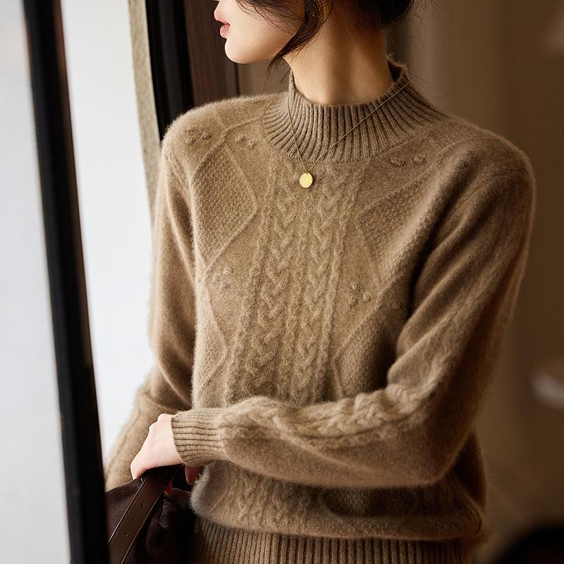 Women's Cashmere Sweater Qinghe Cashmere 30% Cashmere 70% Wool Autumn and Winter Pullover Warm and Fashionable