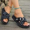 Fashion Fashion Rivet Decor Platform Slippers Women Cross Strap Med Heel Summer Sandal Woman Plus Size Comfort Non Slip Slides Mujer