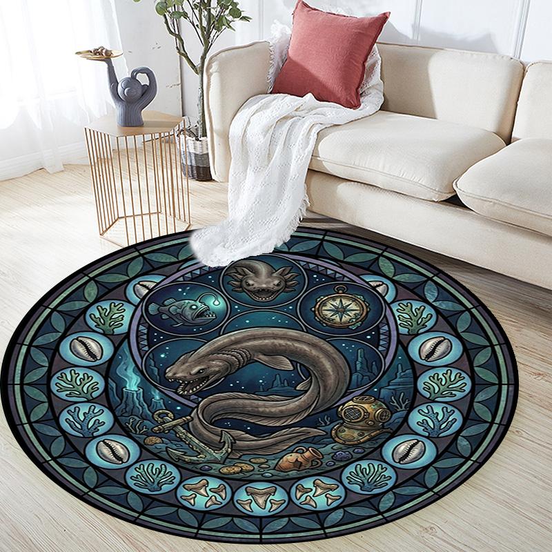 Oceanic Glass Mystery Round Area Rug Under Office Chairs Bedroom Living Room Home Decor