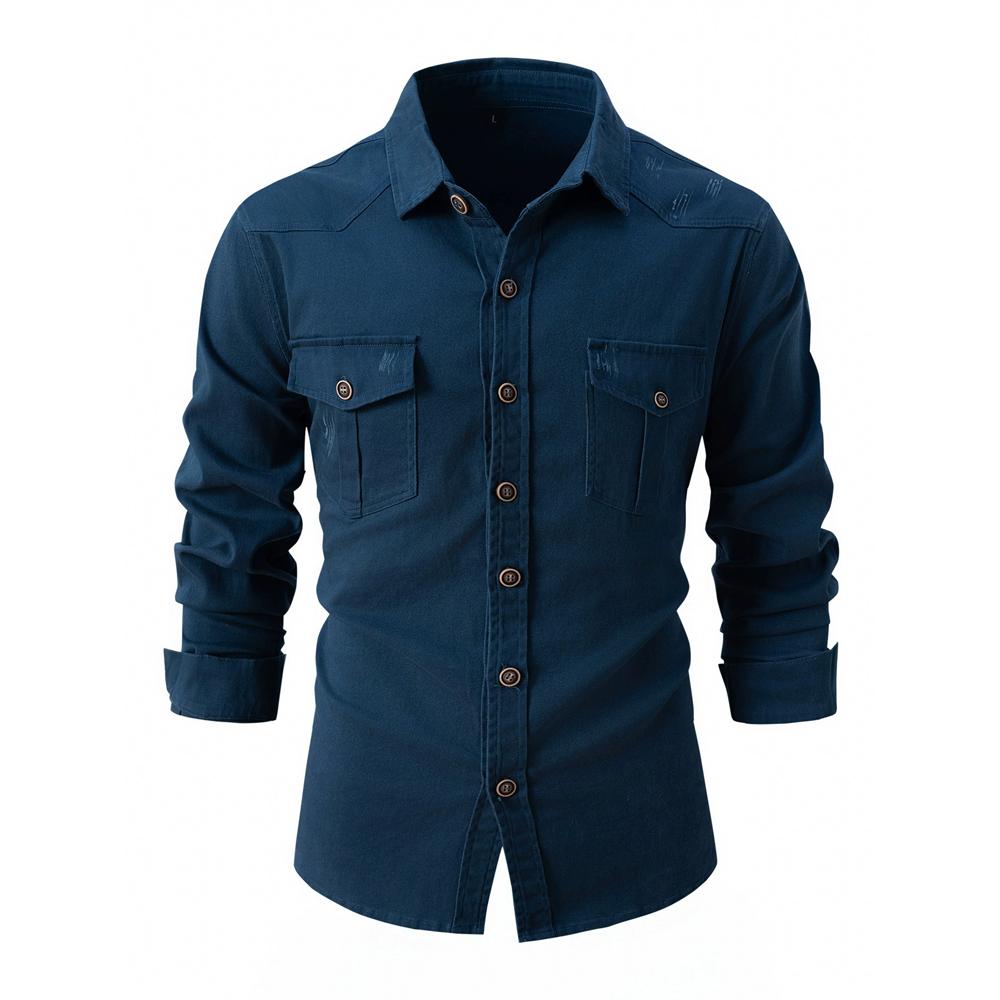Spring Autumn Men's Cotton Casual Shirts Fashion Business Wash Water Elastic Long Sleeve Shirt Male Cargo Blouse