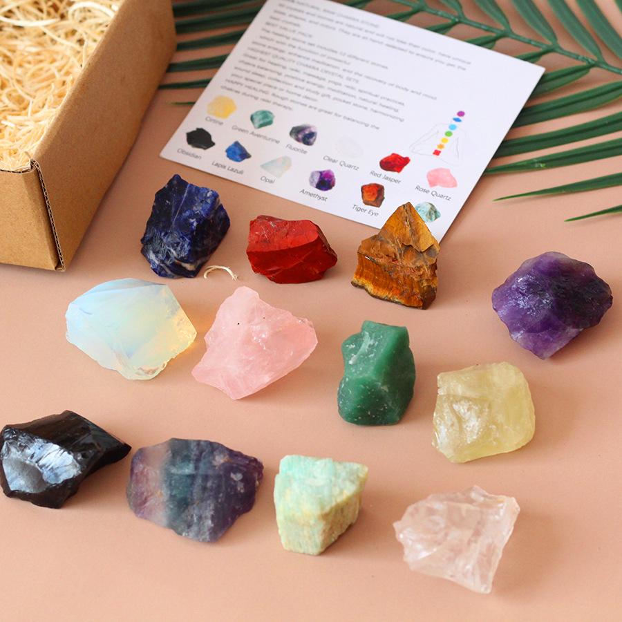 For Natural Crystal Raw Stone Yoga Stone Set Amethyst Citrine Rose Quartz Healing Chakra Geometric Shape Crystal Stone