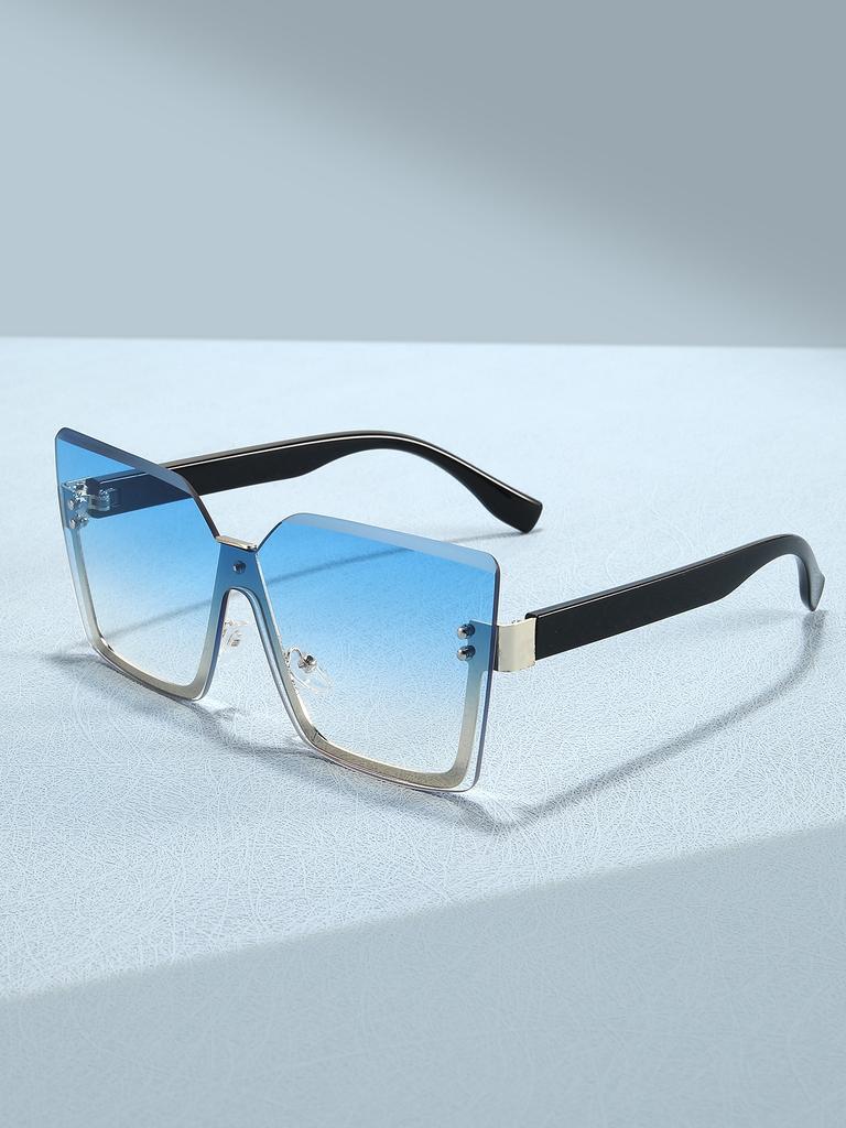 1 Pair of Retro Integrated Large Frame Rimless Cut Edge Women Fashion Glasses Street S Catwalk All Match Glasses UV Protectio