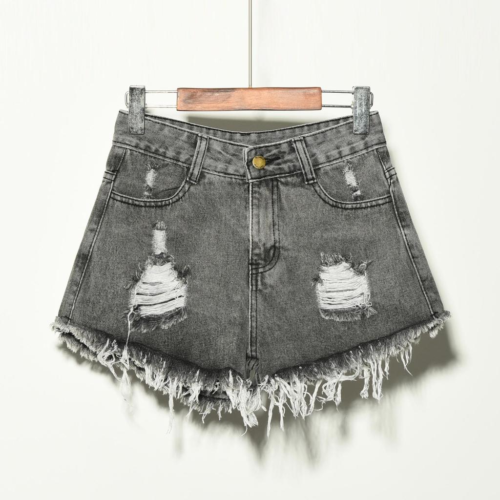Women's Jeans American Retro Washed and Worn-out Denim Shorts with Plus-size Personalized Frayed and Ripped Details Sexy Hot-girl Style Women's Jeans