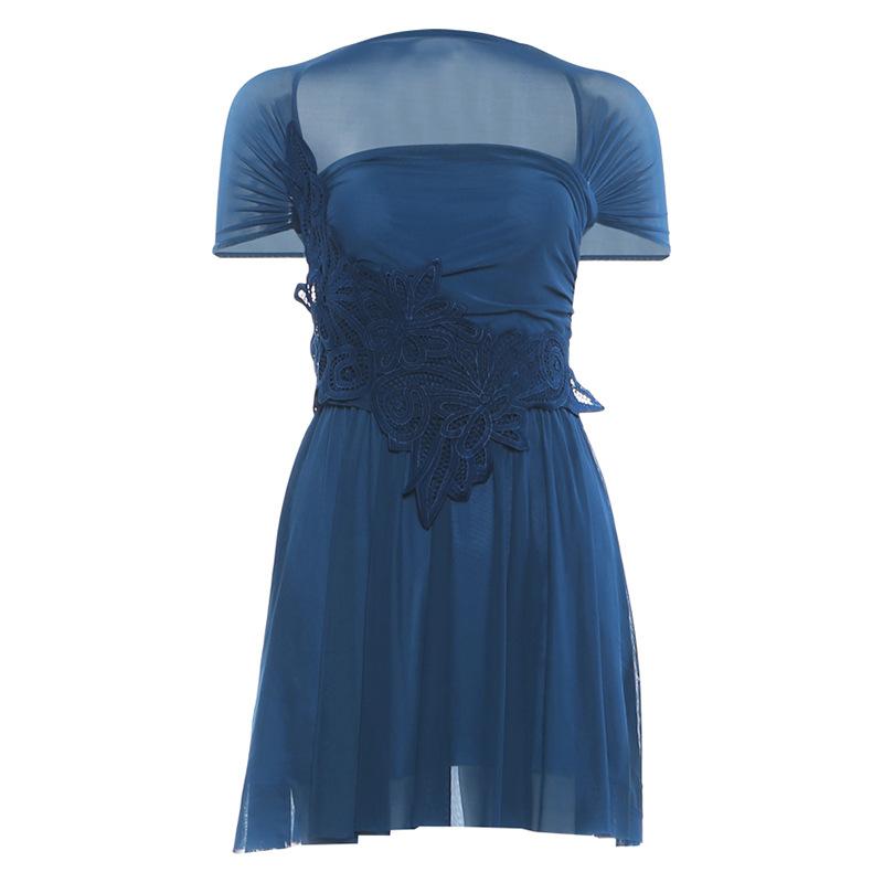 European and American style 2026 summer new women s clothing irregular perspective mesh lace splicing suspender dress women S