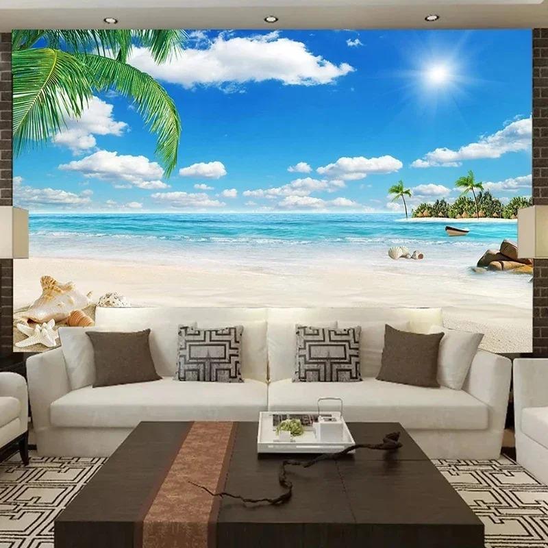 Blue Sky Mural Beach Coconut Tree Wallpaper Seaview 3d Fresco Living Room Tv Sofa Bedroom Hotel Background 3d Wall Papers