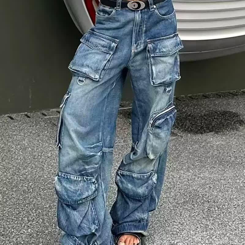 Womens High-Waisted Loose Straight Leg Denim