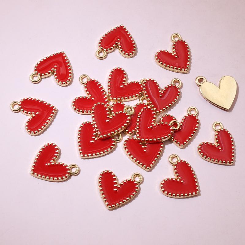 30pcs 15x13mm Enamel Heart Charms Pendant Alloy Metal DIY Jewelry Making Accessories for Earrings Bracelet Necklace Findings