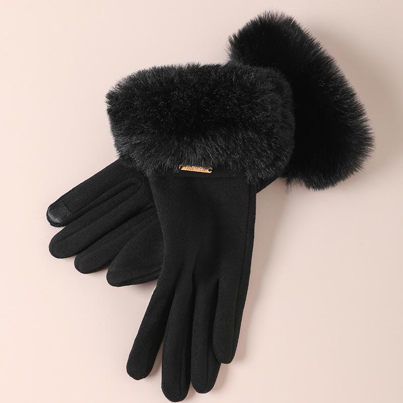 Warm Gloves for Women In Autumn and Winter Outdoor Riding Cold Proof Thickened Plush Velvet Cute Bow Develvet Touch Screen Gloves