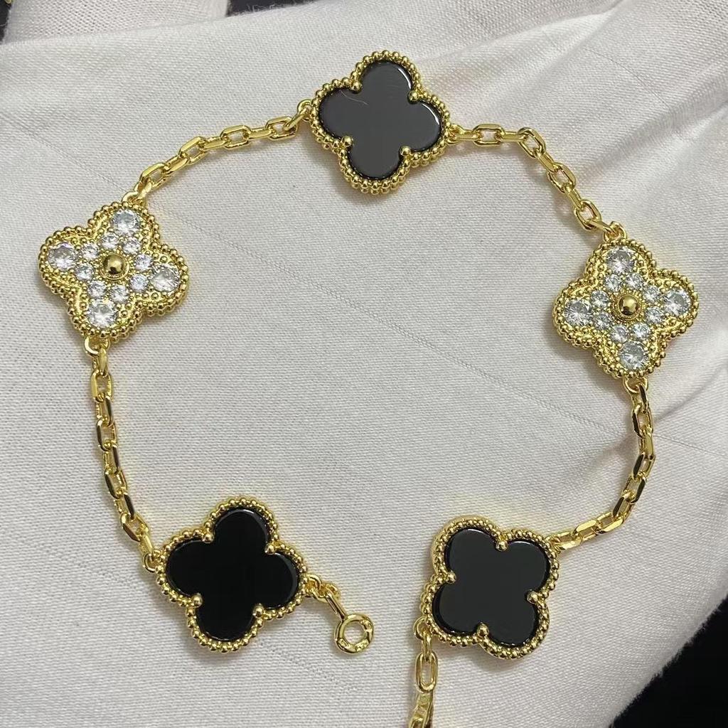 Nuova Versione Bracciale Quadrifoglio Cinque Fiori Agata Rossa Naturale Madreperla Bianca Bracciale da Donna Bracciale Laser