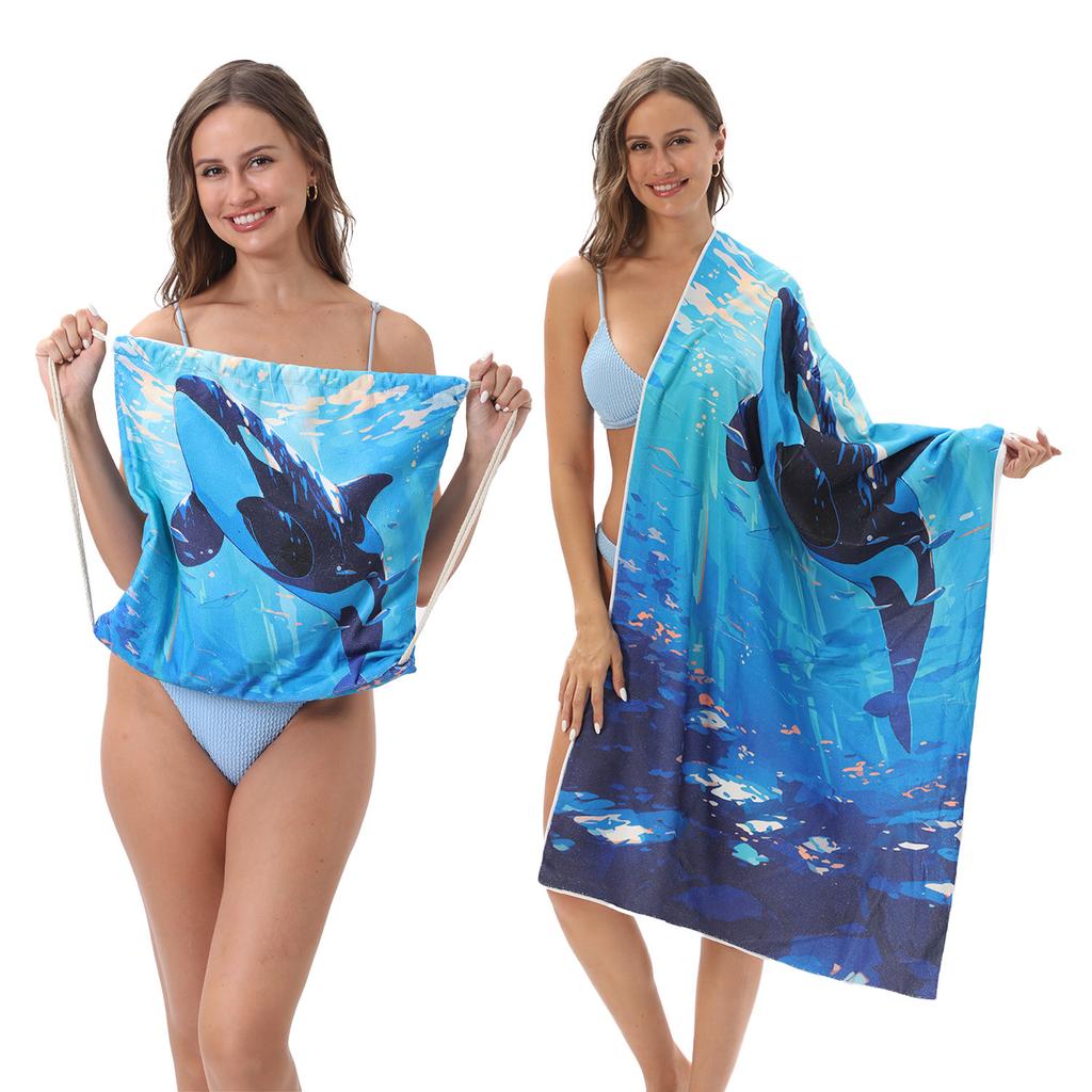 2026 Foldable Beach Towel Printed Bath Towel Integrated Beach Towel Integrated Bag Portable