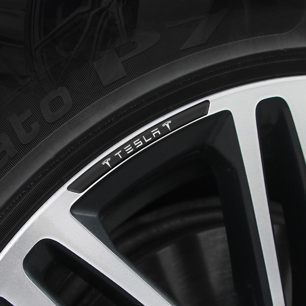 4Pcs For Tesla Model 3 Model S Model X Model Y Cybertruck Roadster Mod Wheel Hub Stickers Wheel Rims Aluminium Decoration Strips
