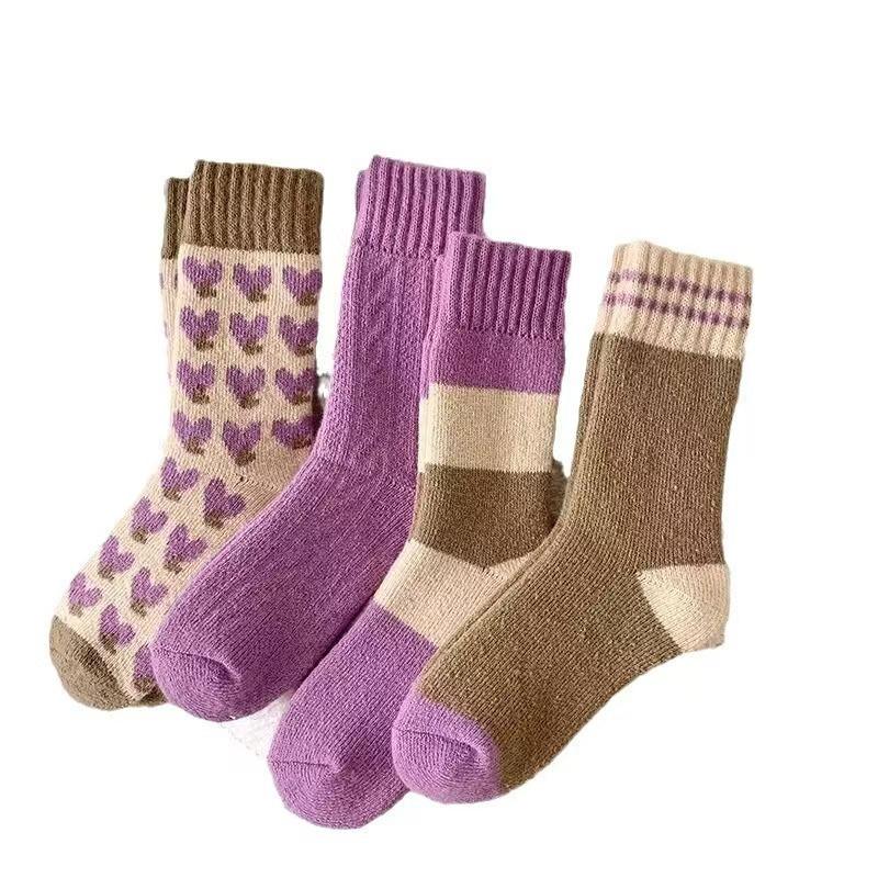 Autumn and Winter Sleep Heart Thickened Floor Thigh-high Socks Solid Color Socks Women's Mid-calf Postpartum Care Loop Warm Mid-calf Winter