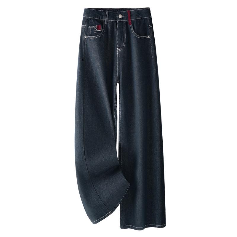 

Женские ретро синие флокированные зимние джинсы с высокой талией и широкими штанинами (2024) 2XL