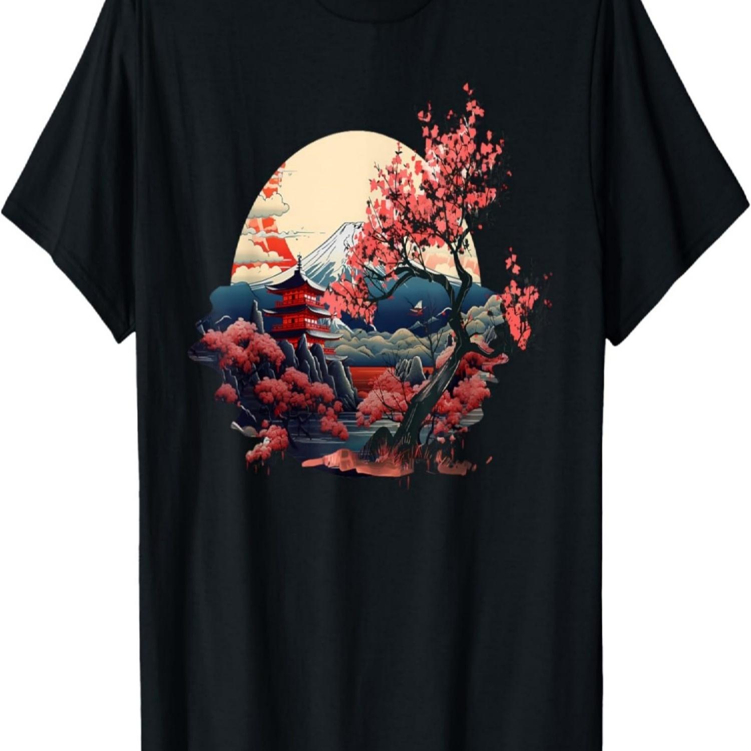 Sakura Garden Geisha Mount Fuji Cherry Blossom T-Shirt(8) S чёрный