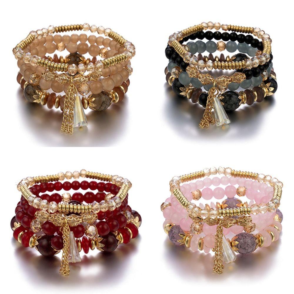 Electroplated Crystal Bracelets Set Colorful Glass Bohemian Jewelry  Bohemian Style