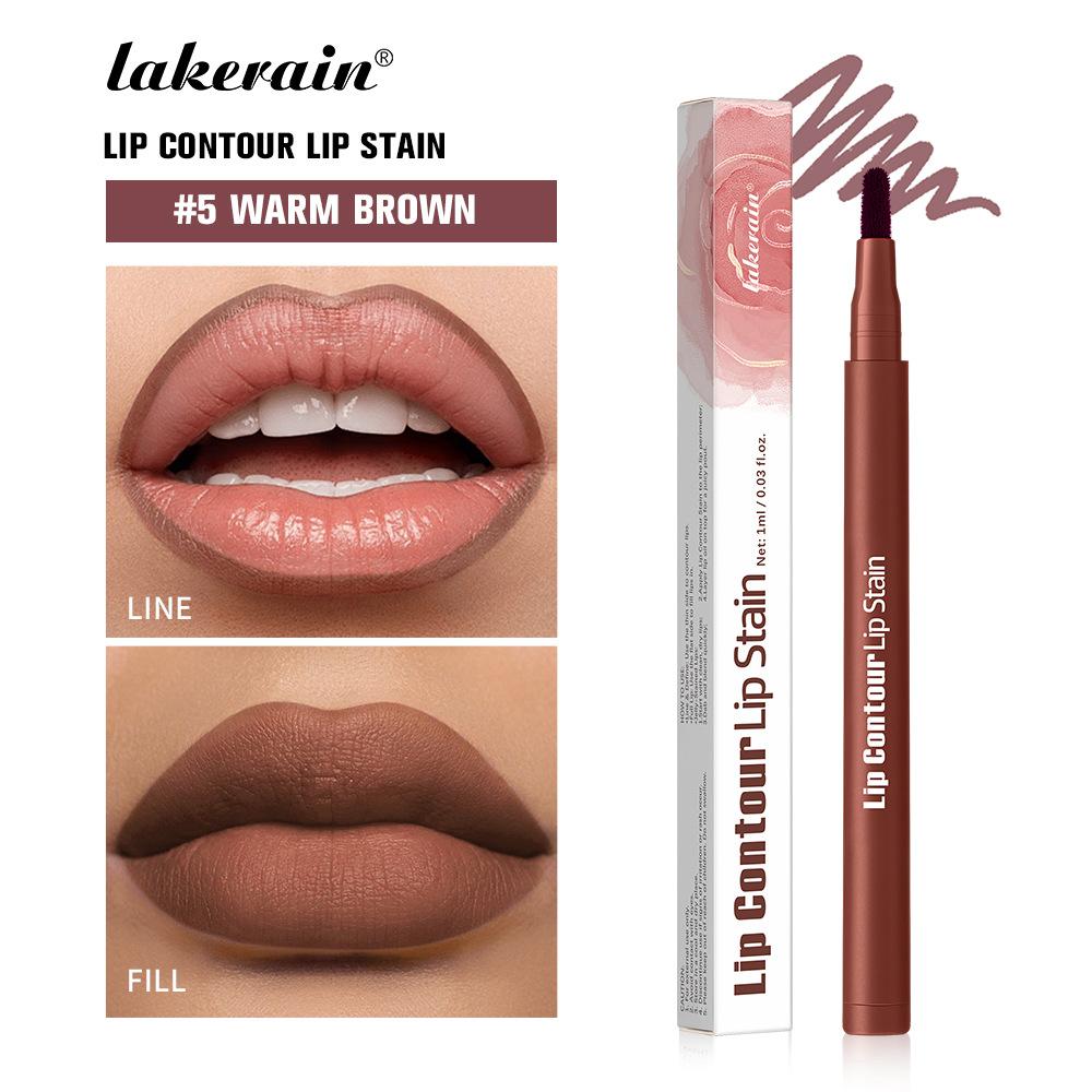 Lakerain Lip Contour Lip Stain - Long-Lasting Waterproof Matte Lip Liner & Stain, High Pigment Transfer-Proof Lip Tint Pen Makeup