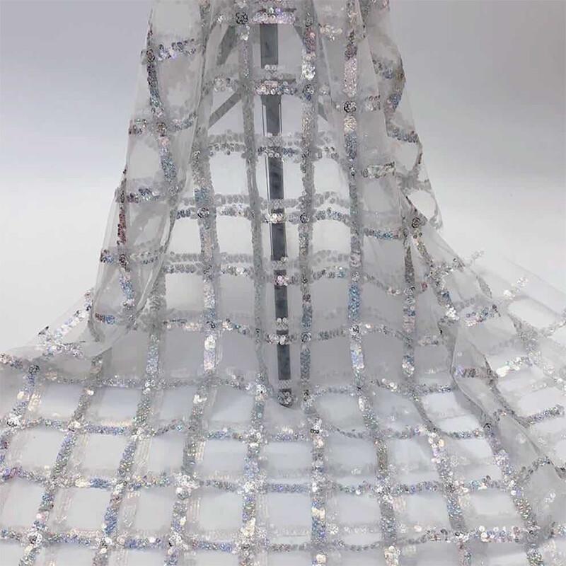 Sequin Block Embroidered Fabric Mesh Base Shiny Women Dress Diy Fashion Designer Mesh Embroidery Fabric Sew Craft Supplies