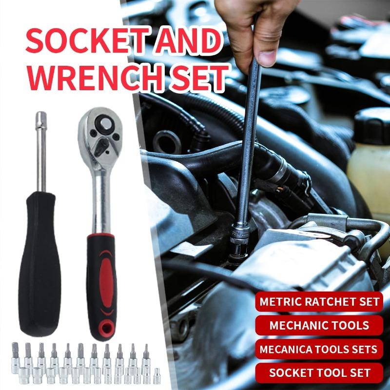 Car Repair Tool Kit 46/53 Piece/Set 1/4-Inch Socket Set Car Repair Tool Ratchet Torque Wrench Combo Auto Repairing Tool Set