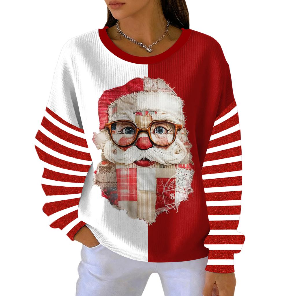 Women's Loose Comfortable Casual And Fashionable Round Neck Christmas Pattern Long Sleeved Sweatshirt