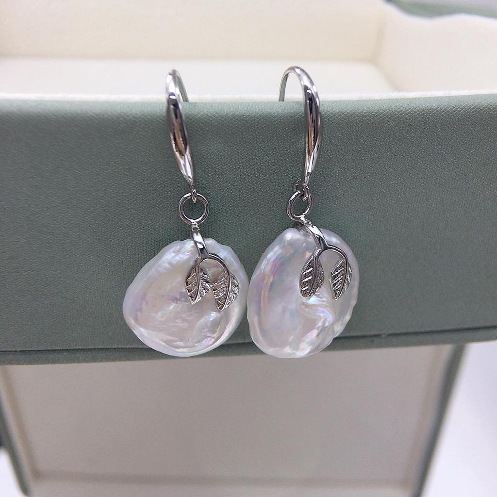 Baroque Pearl Leaf Earrings - Natural Freshwater Pearl Ear Hooks