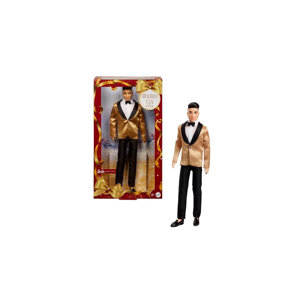 

Barbie Holiday Ken Black Hair Signature Doll Gold Outfit Playset for Ages 6 and Up