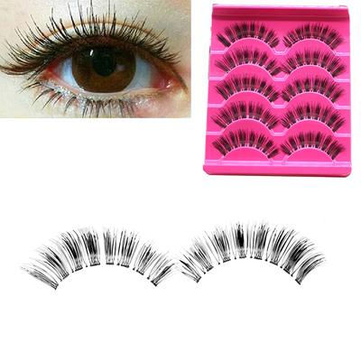 5 Pairs Makeup Thick Natural Cross Eye Lashes Extension Black Handmade False  Eyelashes