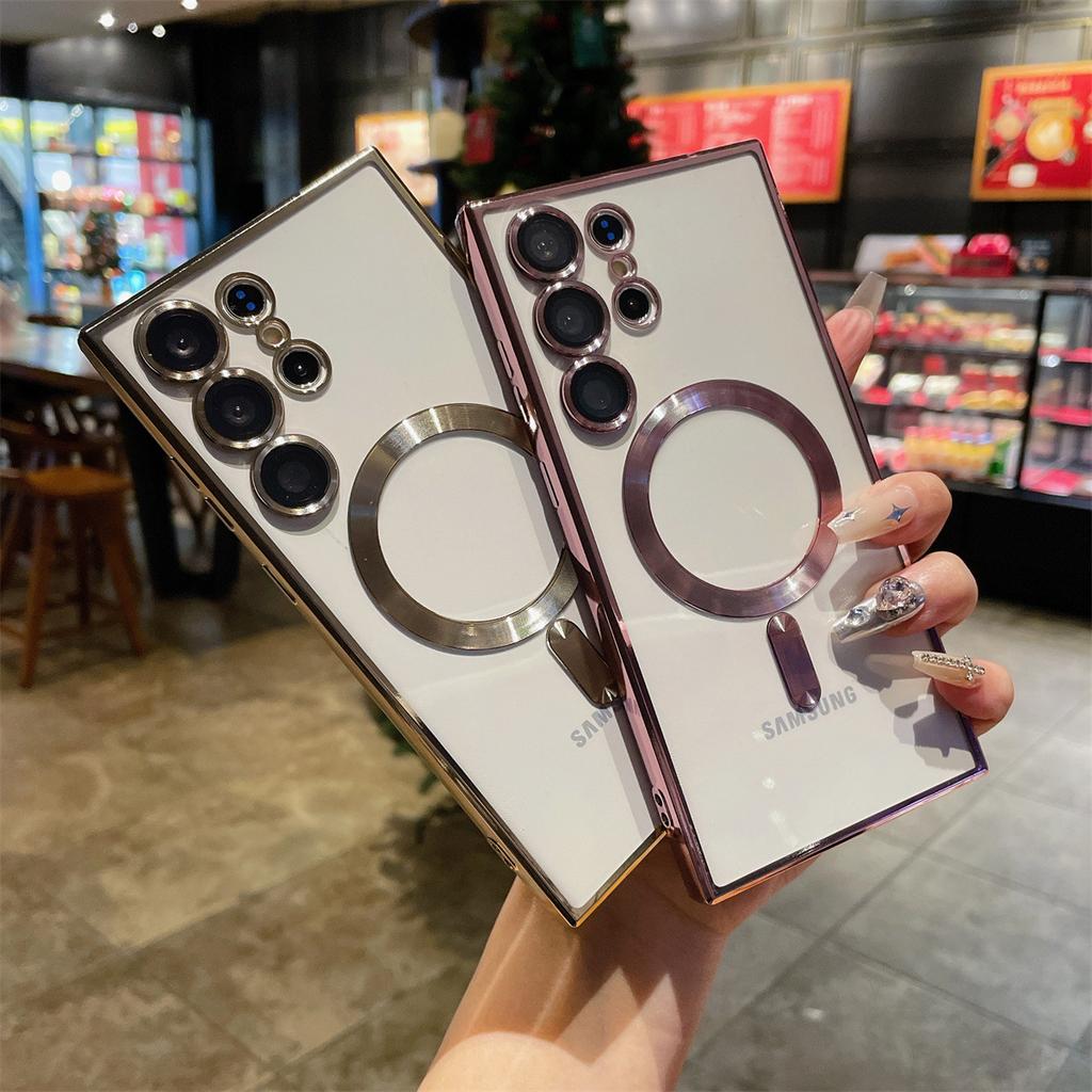 Suitable for Samsung S25 Electroplated Magnetic S24ultra Mobile Phone Case A54 Silicone Soft S23u Transparent Full Package