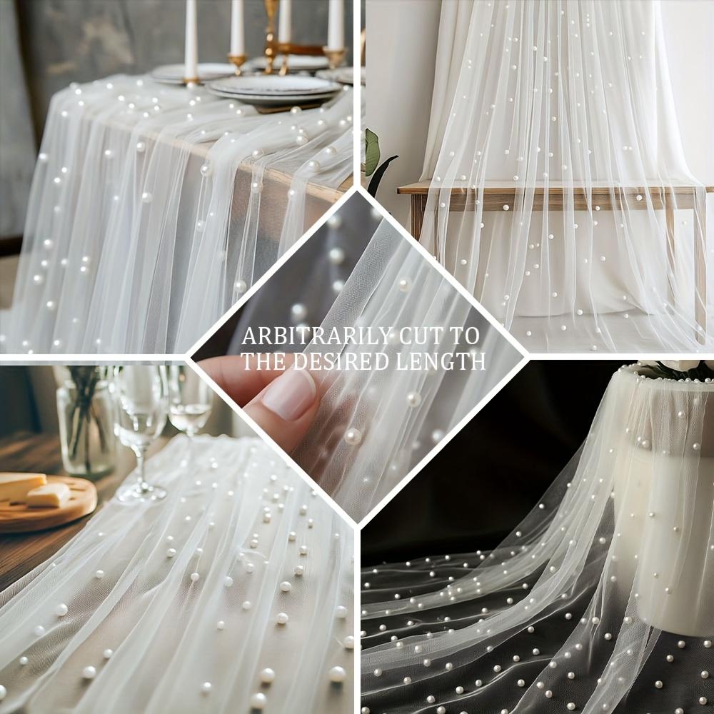 Pearl Tulle Table Runner, Wedding Arch Sheer Drapes for Baby Shower Birthday Party Backdrop Wedding Headscarf, DIY Design Decor