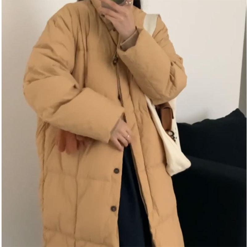 Design down jacket women's long 2024 new Korean version stand-up collar high-end horn buckle down jacket
