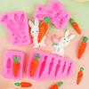 Molde de silicona con forma de zanahoria y conejo de Pascua para hornear magdalenas de chocolate, fondant, decoración de pasteles, suministros de decoración con temática de conejo para fiestas