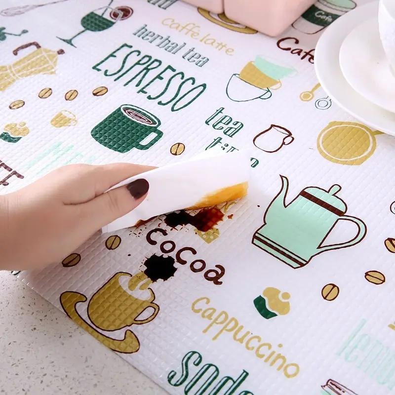 2pcs Waterproof Oil Thickened Kitchen Stickers 2 Roll Can Cut Table Mat Drawers Cabinet Shelf Liners Cartoon Cupboard Placemat