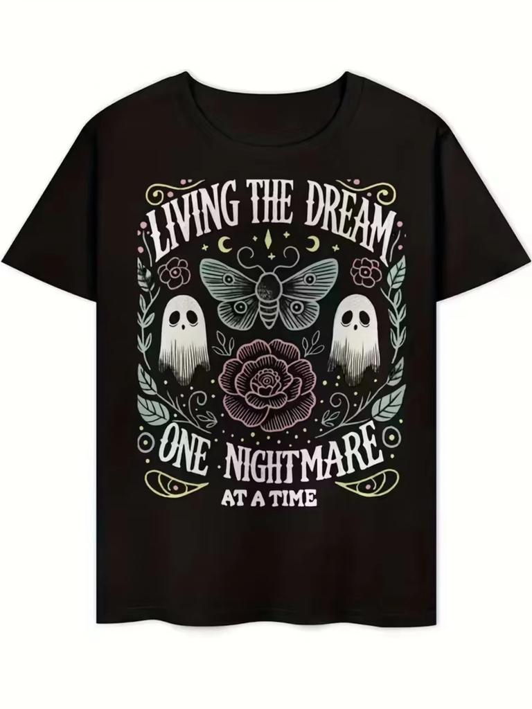 "Living The Dream" Goth Graphic Tee – Pastel Goth Ghost & Moth Shirt