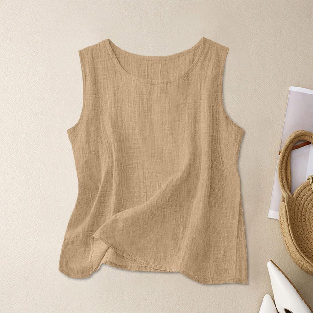 Women’s Textured Cotton Tank Top Crew Neck Sleeveless Relaxed Fit Casual Shirt Lightweight Summer Blouse for Daily Wear Work Travel Layering