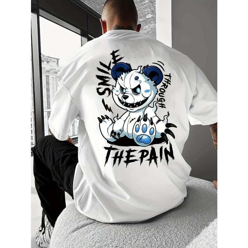 

Oversized Streetwear T-Shirt Suitable for Summer - Loose Fit Bear Print Round Neck Tee with Cute Street Bear, Breathable Casual Wear & Layering Piece S белый