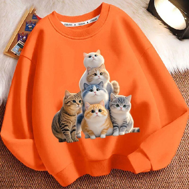 Cute Little Cat Hoodies for Children In Autumn and Winter, Casual Long-sleeved Round-neck Hoodies for Boys and Girls