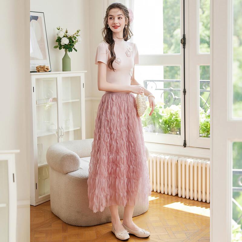 Haut Tricot Col Haut Perlé Floral Bailuyu pour Femme