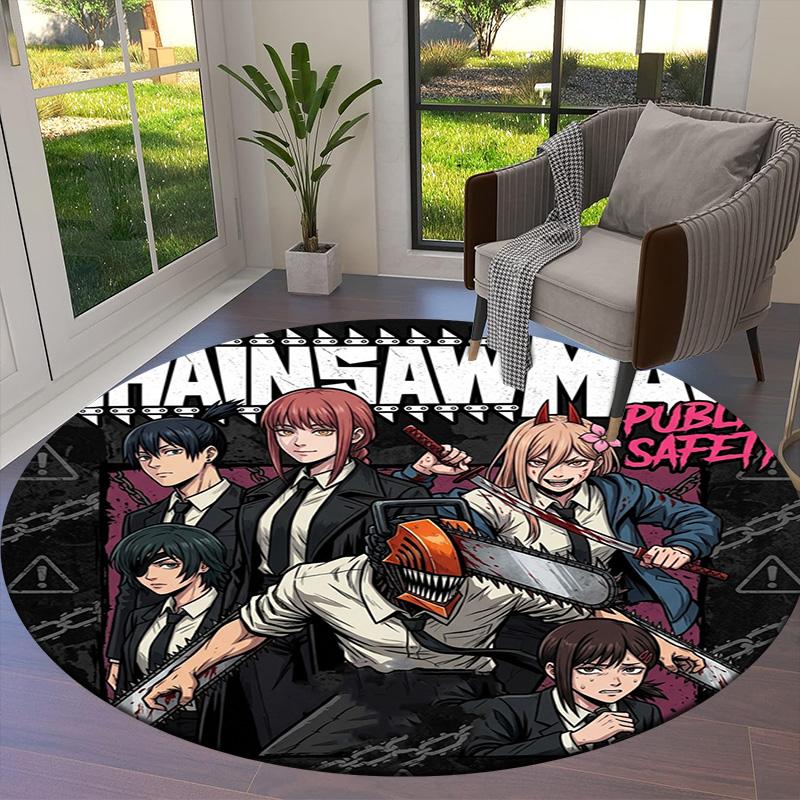 Chainsaw Man Round Area Rug Carpet Rug For Living Room Bedroom Sofa Playroom Decor Nonslip Floor Mat