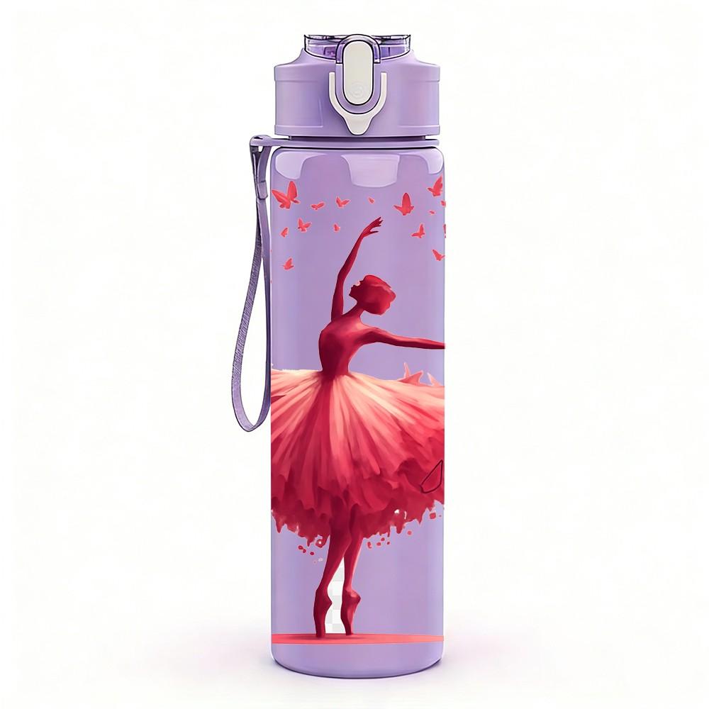 1PC Ballerina Dancer Red Tone Art Print 750ml Color Plastic Sports Water Bottle Leakproof Flip Straw Lid Suitable for Sports Office Home Use