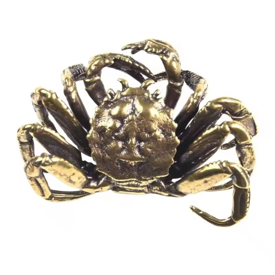 1 Pcs Antique Bronze Crab Universal Handmade Pure Brass Crab Ornament Cover Set Tea Pet Decoration Accessories
