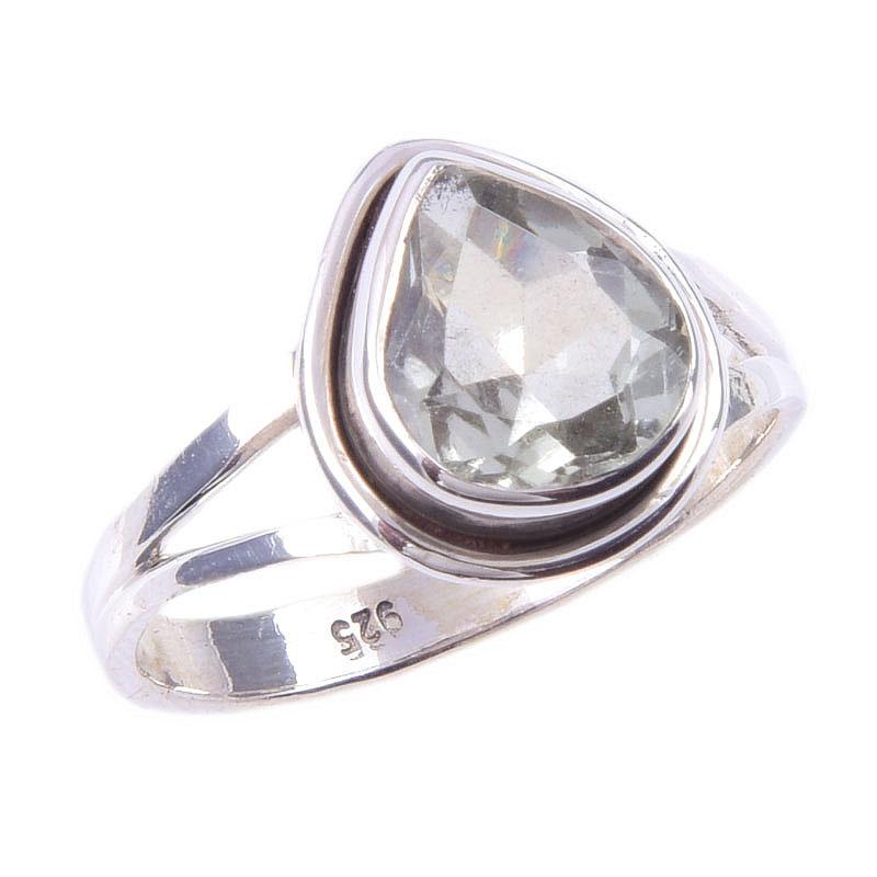 Natural Green Amethyst Gemstone Handmade 925 Solid Sterling Silver Ring S.7 M0K26