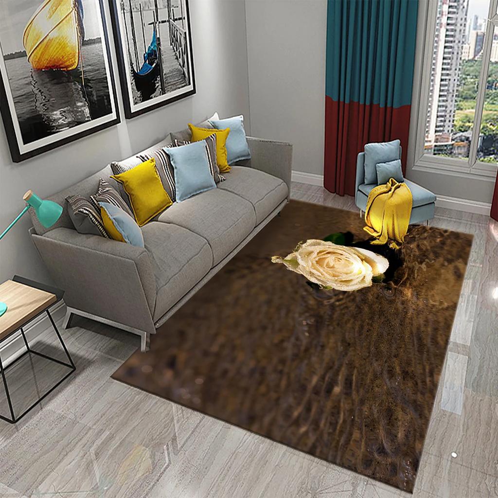 Tapete de Flores Amarelas Lindo Tapete Floral em Flor Tapetes de Área Retangulares para Mulheres Tapete de Yoga para Adultos Sala de Estar Tapete de Chão Decorativo