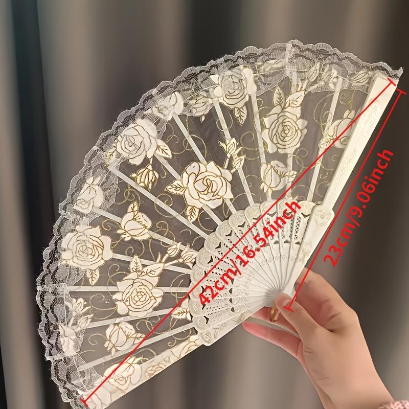 3/1pcs Vintage Lace Folding Fan Good Photography Prop Mesh Floral Rose Embroidery for Wedding Halloween Masked Ball Party Gift