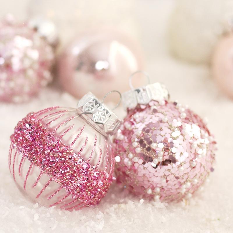 Pink Transparent Hollow Christmas Tree Ornament - PET Round Decorative Ball