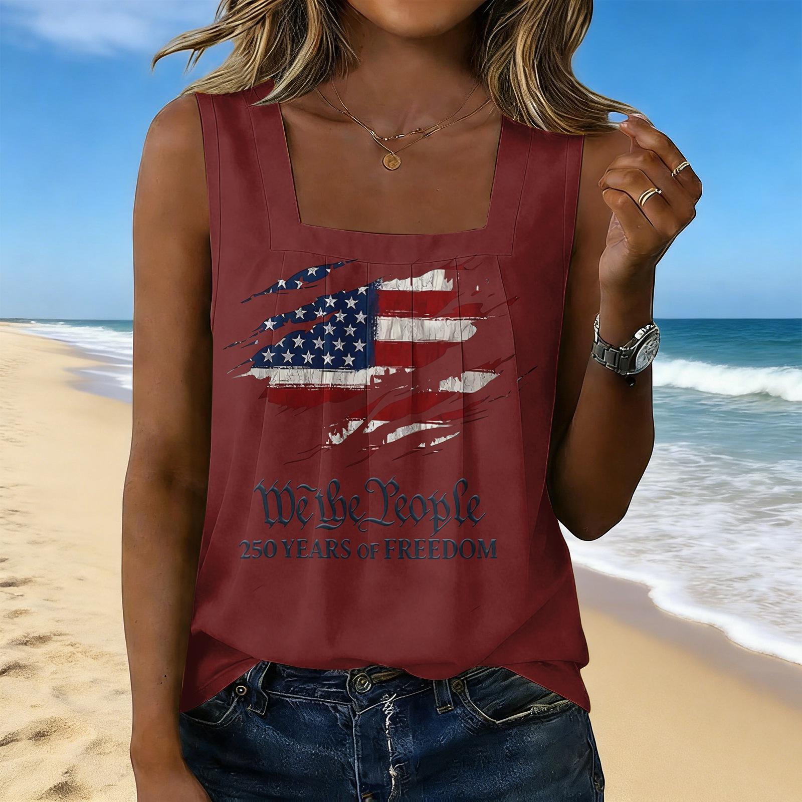 Women s Fashion Sexy Pleated Square Neck Sleeveless Vest Top L винный