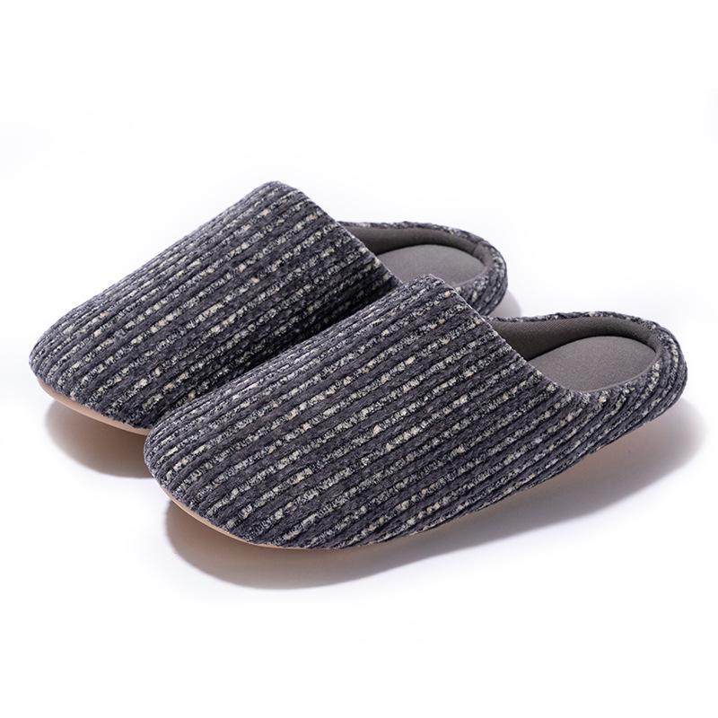 New simple striped silent home slippers autumn and winter indoor household velvet warm couple cotton slippers
